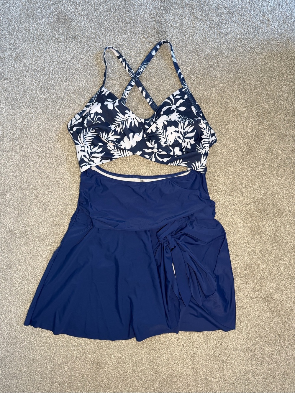 Zaful Navy and White Floral One-Piece Swim Dress